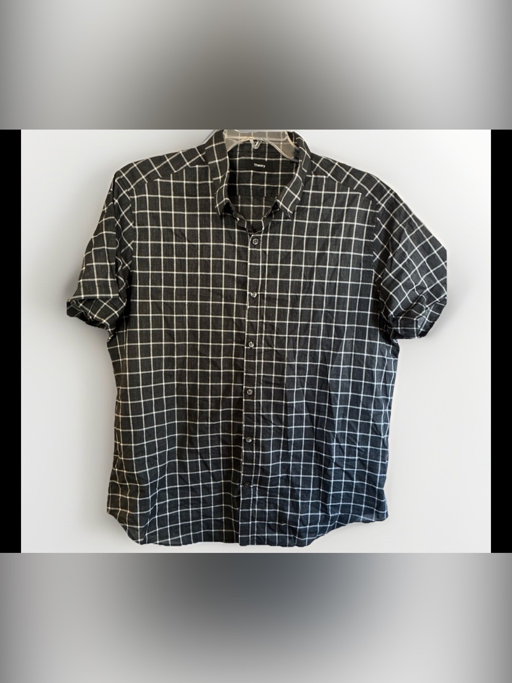 Theory-Men’s Black/White Windowpane Short-Sleeve Button-Down Shirt Sz XXL EUC